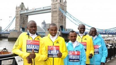 Marathon men at London Bridge