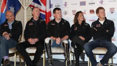 Prince Harry and members of the Walking With The Wounded South Pole Allied Challenge team