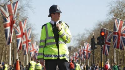 A police officer on The Mall a day before the London Marathon