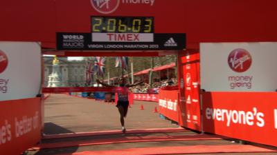 Kebede crosses finish line