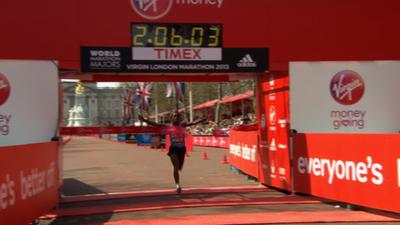 Kebede crosses finish line