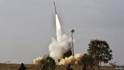 Iron Dome launcher fires inceptor rocket