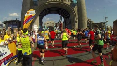 Marathon runners on Tower Bridge