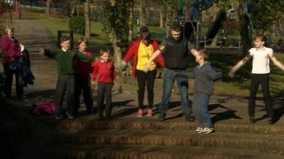 Children exercising in the park