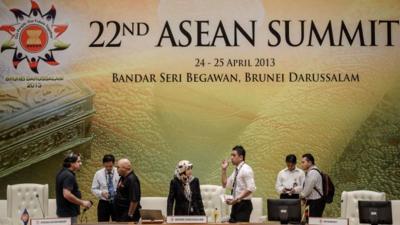 Delegates prepare for the Asean summit in Brunei