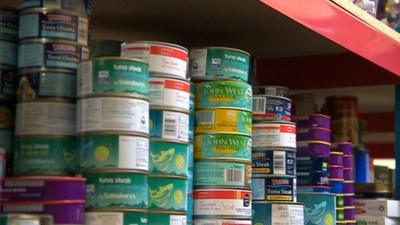 Tins in food bank