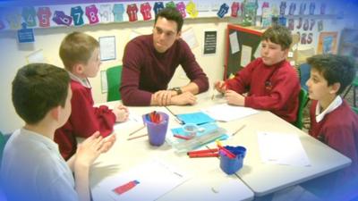 Joe with kids