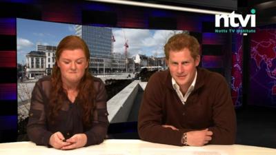 Prince Harry reading the news with co-presenter