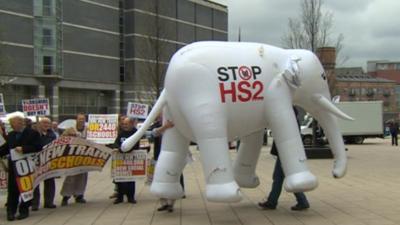 Protesters outside the HS2 meeting in Leeds