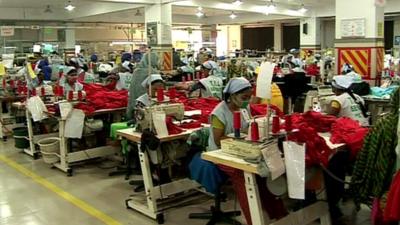 Worker at sewing machines in a Bangladesh factory