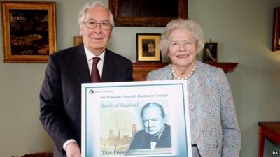 Mervyn King, the Governor of the Bank of England with Lady Soames, the only surviving child of Winston Churchill