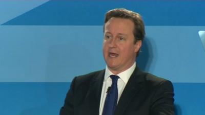 David Cameron speaking to Conservatives in Swansea