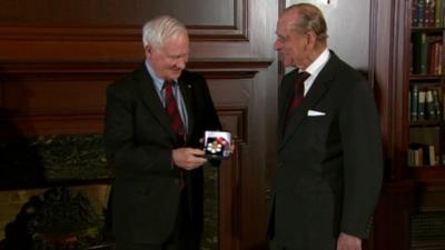 Prince Philip presented with decorations by the Governor General of Canada