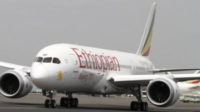 An Ethiopian Airlines 787 Dreamliner prepares for departure from the Bole International Airport in Addis Ababa