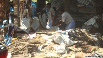 The remains of a shelter that was shelled on 21 March 2009 in Valayanmadam, killing five civilians and injuring nine