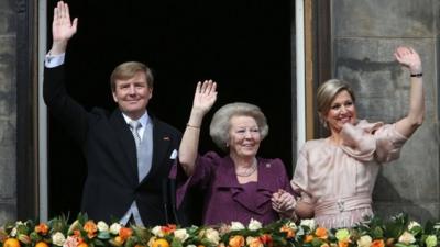 Dutch King Willem-Alexander, Queen Maxima, right, and Princess Beatrix