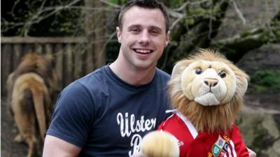 Tommy Bowe celebrates his Lions call-up at Belfast Zoo