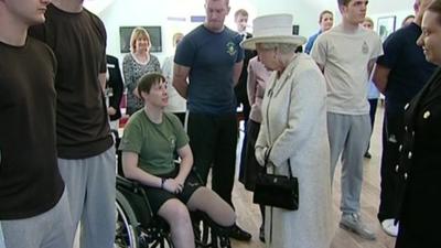 Queen speaks to patient at Headley Court