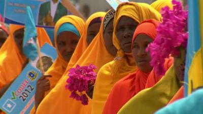 Women waiting to vote in Somalia's 2012 election