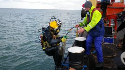 A diver going down to the wreck