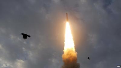 The launch of the Vega rocket at the Kourou Space Centre