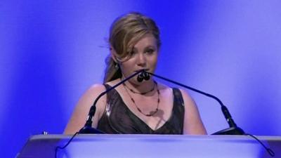 Former kidnap victim, Jaycee Lee Dugard, speaking at the annual Hope Awards held by the National Center for Missing and Exploited Children