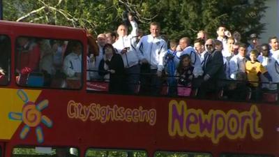 Newport County players on the bus