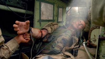 US soldier receiving treatment in Iraq