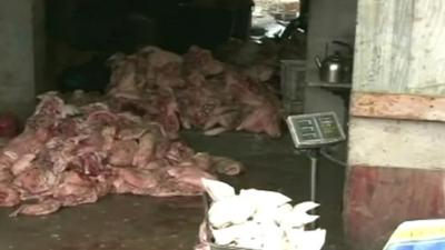 Meat stored in unsanitary conditions