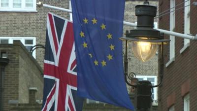 Union and EU flags outside Downing Street