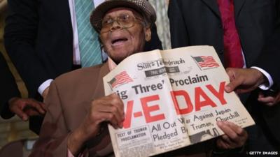 WWII veteran Willie Wilkins at a ceremony in Newark, New Jersey