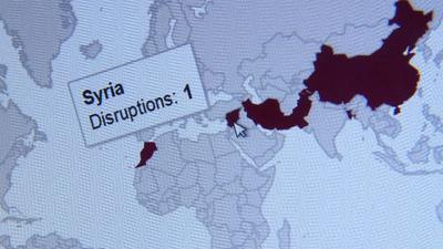 Map showing internet disruption in Syria