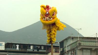 Man in costume balancing on a pole