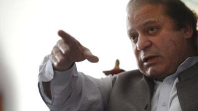 Nawaz Sharif speaks to journalists in Lahore