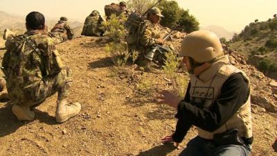 The BBC's David Loyn with Afghan troops