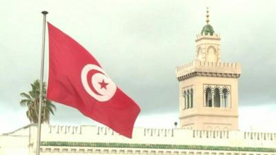 Tunisian flag and building