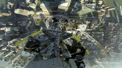 View from the One World Trader Center spire, with construction workers below