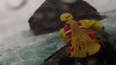 Nick Hancock approaching Rockall by boat