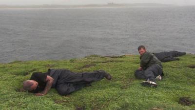 Searching burrows for puffins