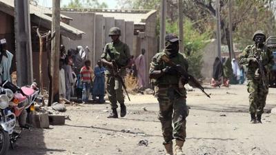 Nigerian troops patrol town of Baga, Borno State. 30 April 2013