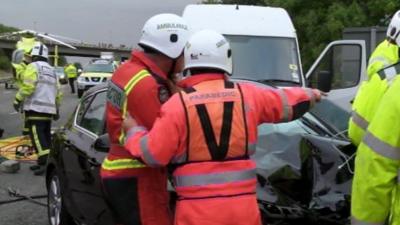 Air ambulance team at M1 accident