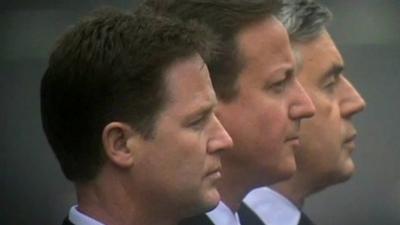 Nick Clegg, David Cameron and Gordon Brown