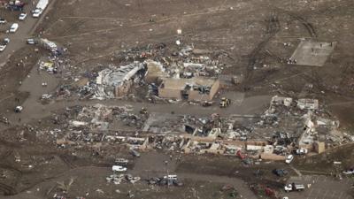 Damaged building after the Tornado hit.