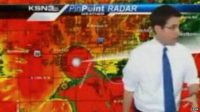 JD Rudd abandons the set during his weather bulletin on KSN