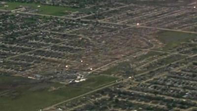 The path of destruction taken by the tornado through Moore, Oklahoma City