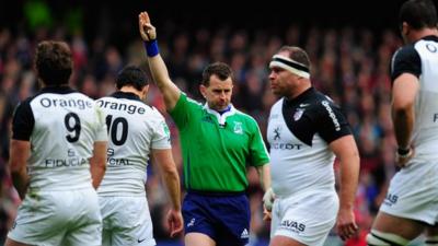 Nigel Owens refereeing Heineken Cup quarter final between Edinburgh and Toulouse