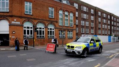 The closed road on Artillery Place near the scene in Woolwich, south London