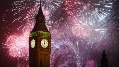 Fireworks at Big Ben, Houses of Parliament, London