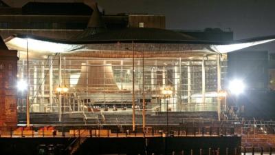 The Senedd at night