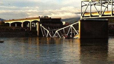 Part of Interstate 5 bridge collapsed in Skagit River near Mount Vernon, Washington. 23 May 2013